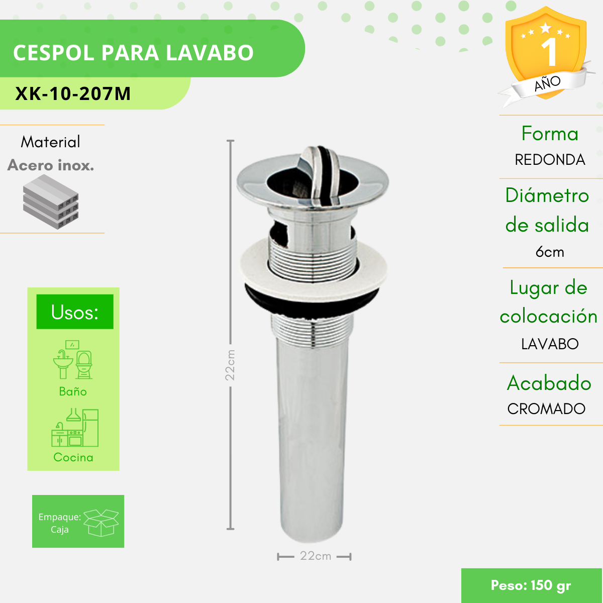 Contra Para Lavabo Alfa Ovalin Con Rebosadero Moneda Cromado