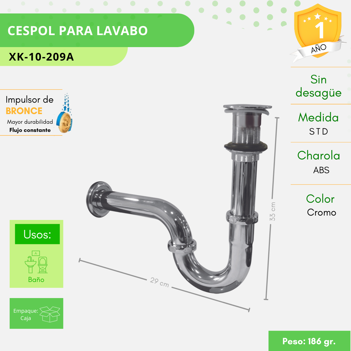 Cespol Desagüe Para Lavabo Alfa Cromado Acero Inox Con Popup