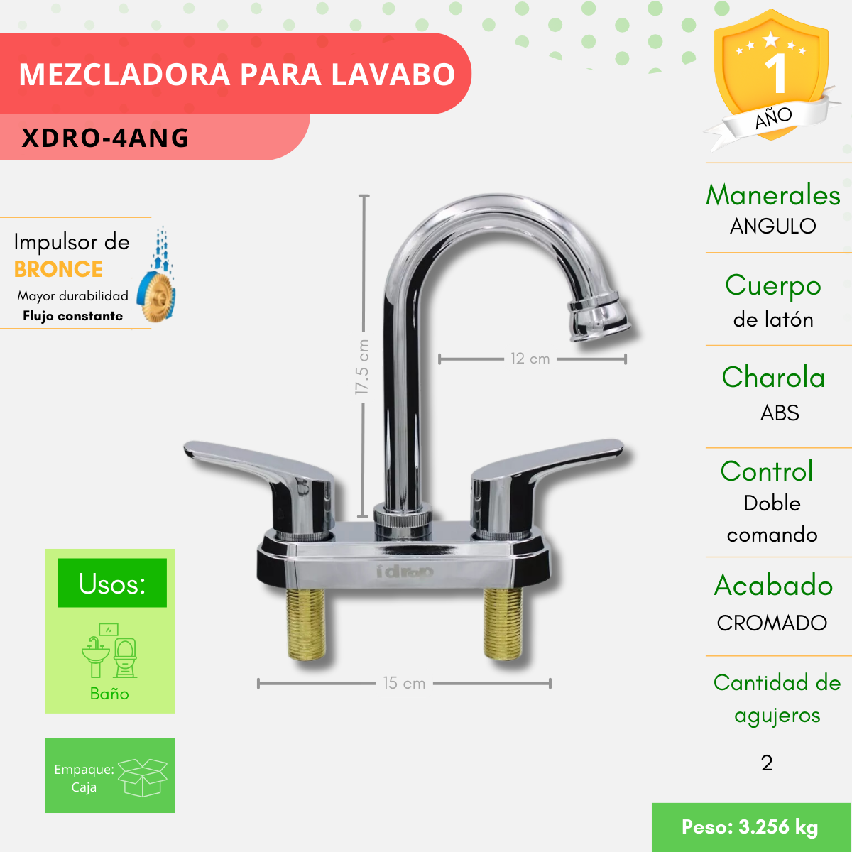 Llave Mezcladora Lavabo Cuerpo Metálico Manerales Pato Abs Acabado Cromado Color Plateado