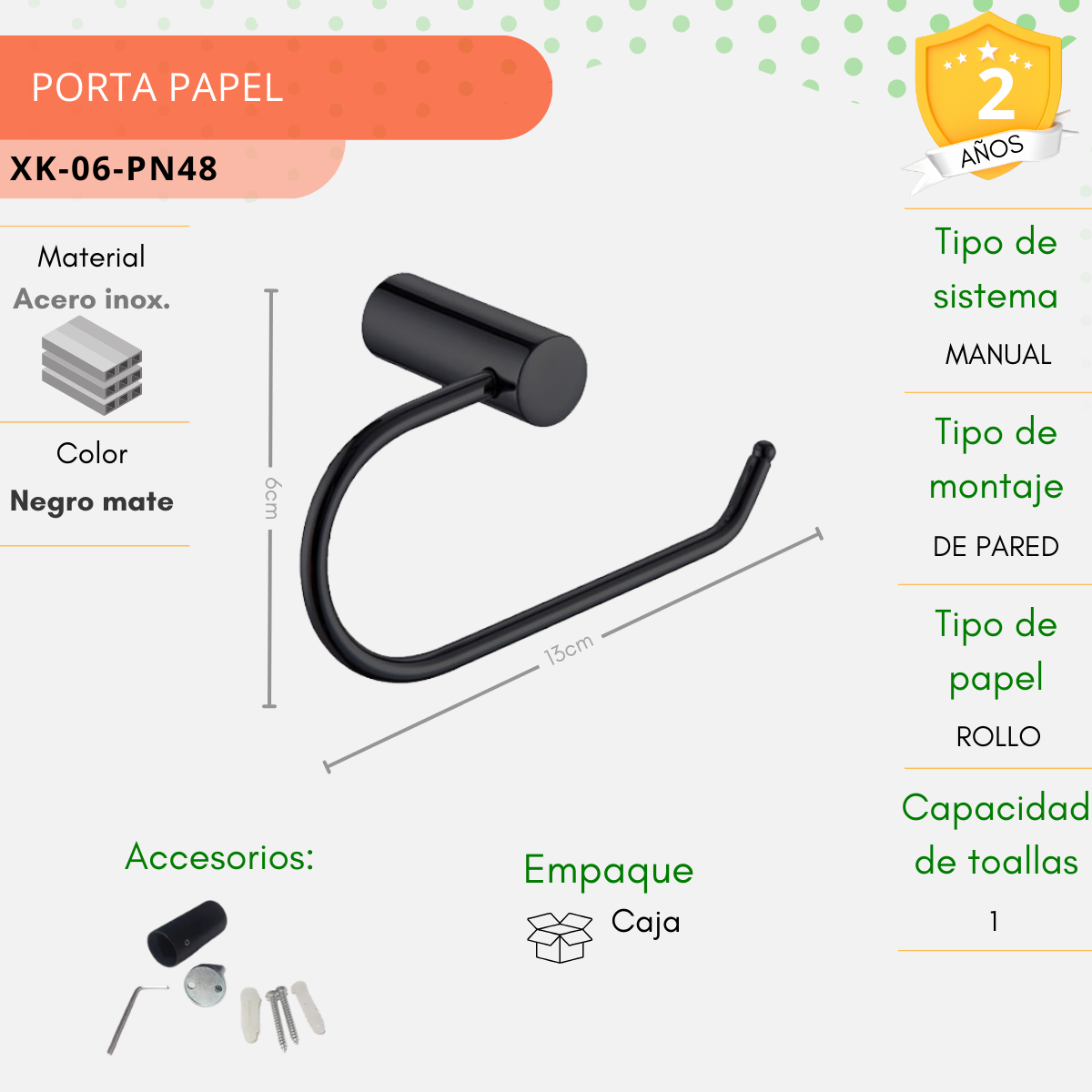 Portapapel Baño Rubinett Color Negro Mate Acero Inoxidable