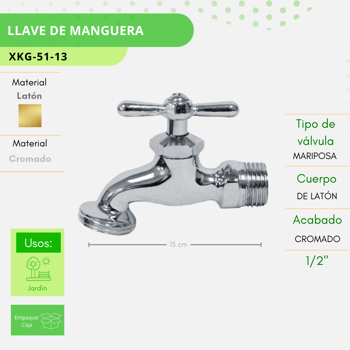 Llave Cromada Alfa Rosca Manguera Nariz Lavadero Latón 1/2