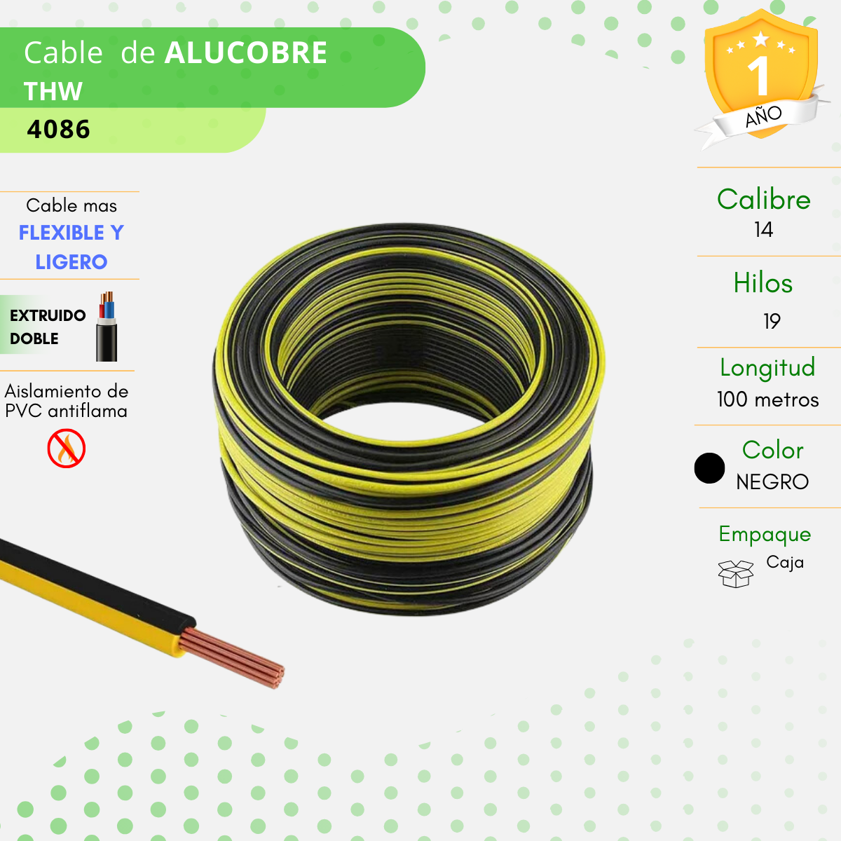 Cable THW calibre 14 color negro 100 Metros - 4086