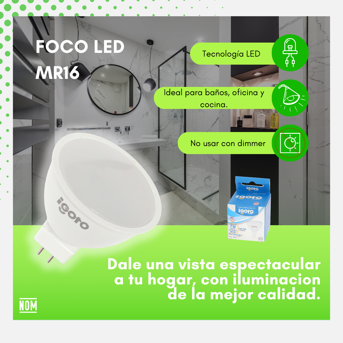 Foco Led, Dicroica Mr16, 7w Luz Fria Igoto - F10407