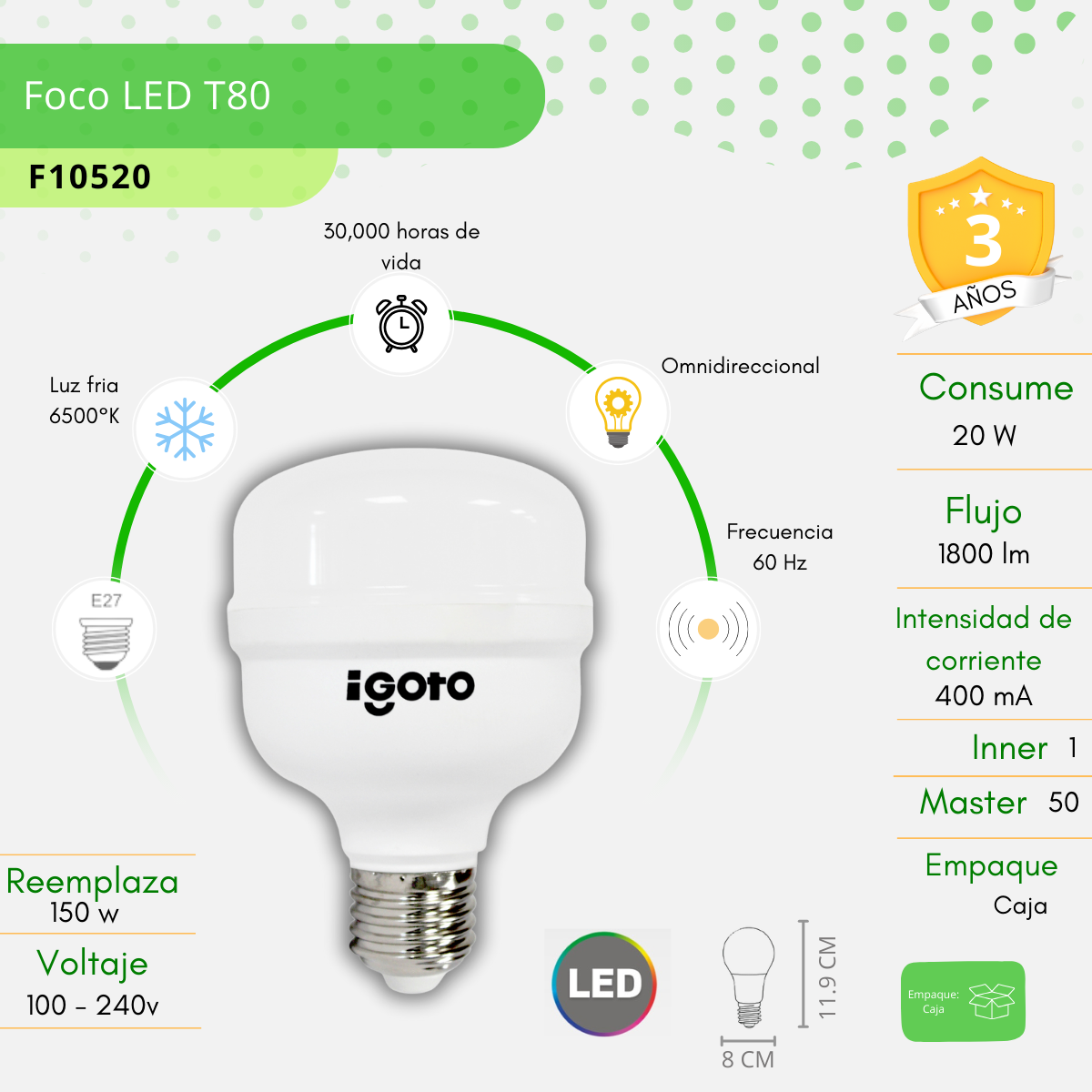 Foco Led Industrial  20w Luz Blanca Igoto - F10520