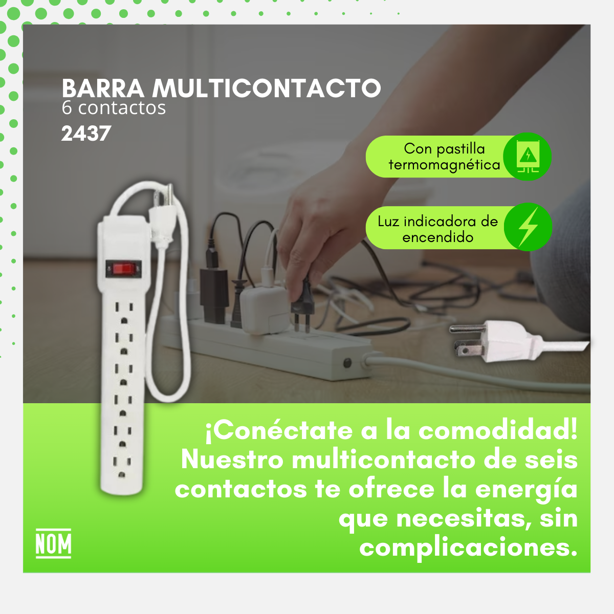 Multicontacto blanco, 6 entradas con luz indicadora - 1308