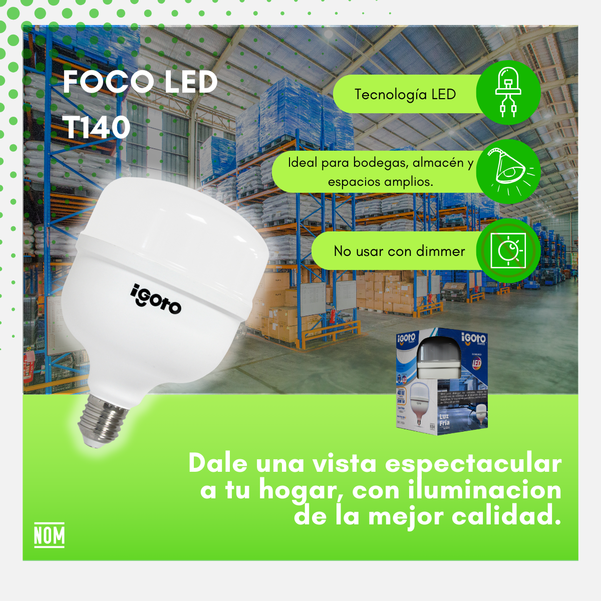 Foco Led Alta Potencia T120 40w (luz Fria) Igoto -F10540