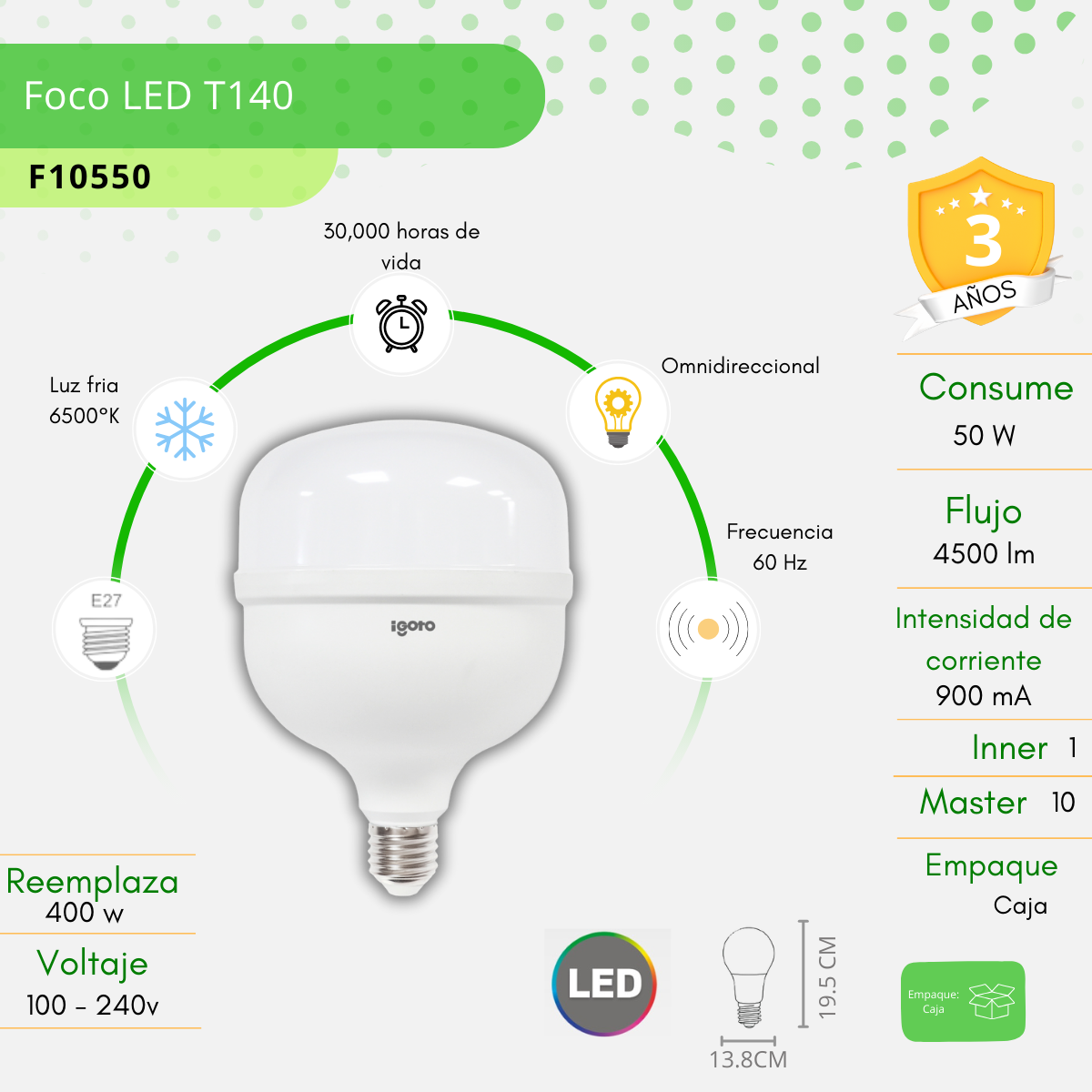 Foco Led 50w Luz Fría Igoto - F10550