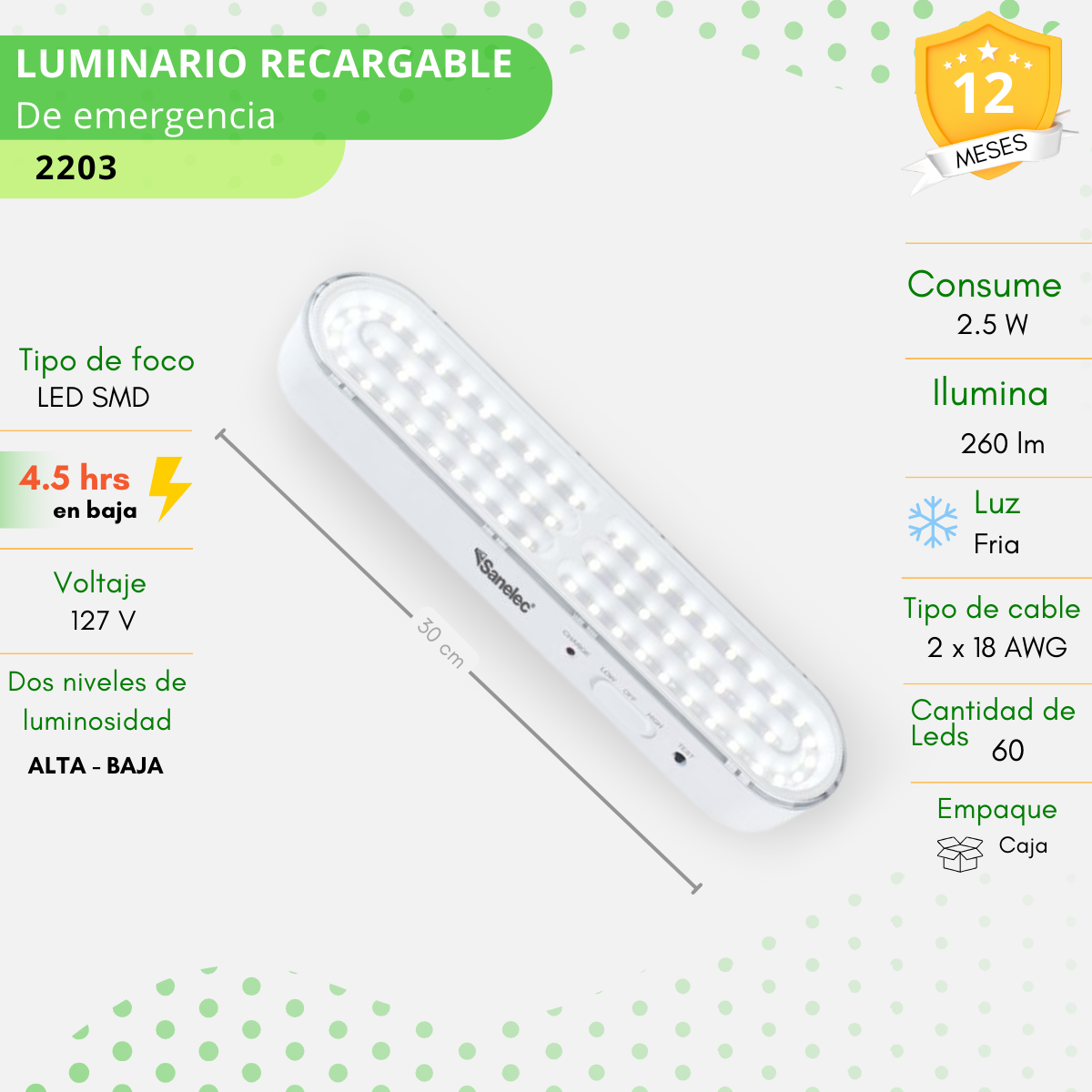 Luminario de emergencia recargable PRO 60 Leds - 2203