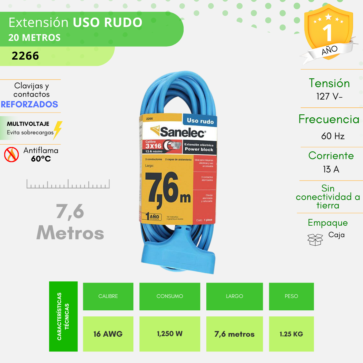 Extensión uso rudo Power Block 7.6 metros color azul - 2266