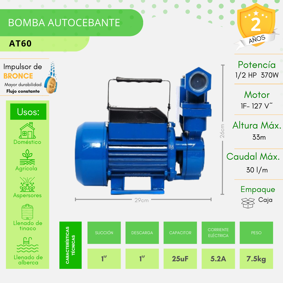 Bomba Autocebante 1/2hp Succiona Agua Red Pública - AT60