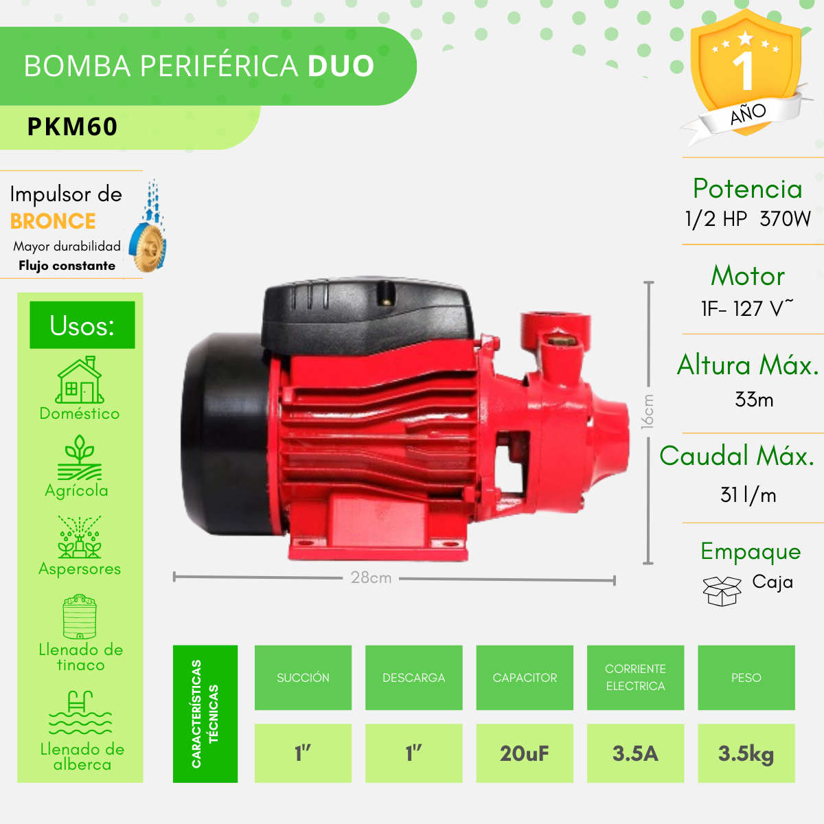 Bomba De Agua Periferica 127v Duo 1/2hp 370w 33 Metros Igoto