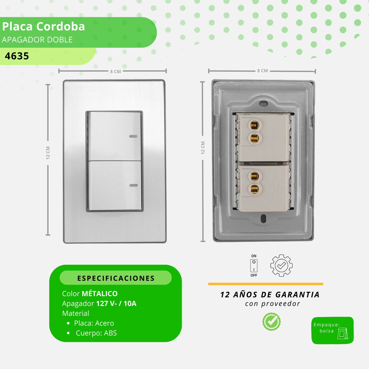 Placa Cordoba apagador doble - 4635