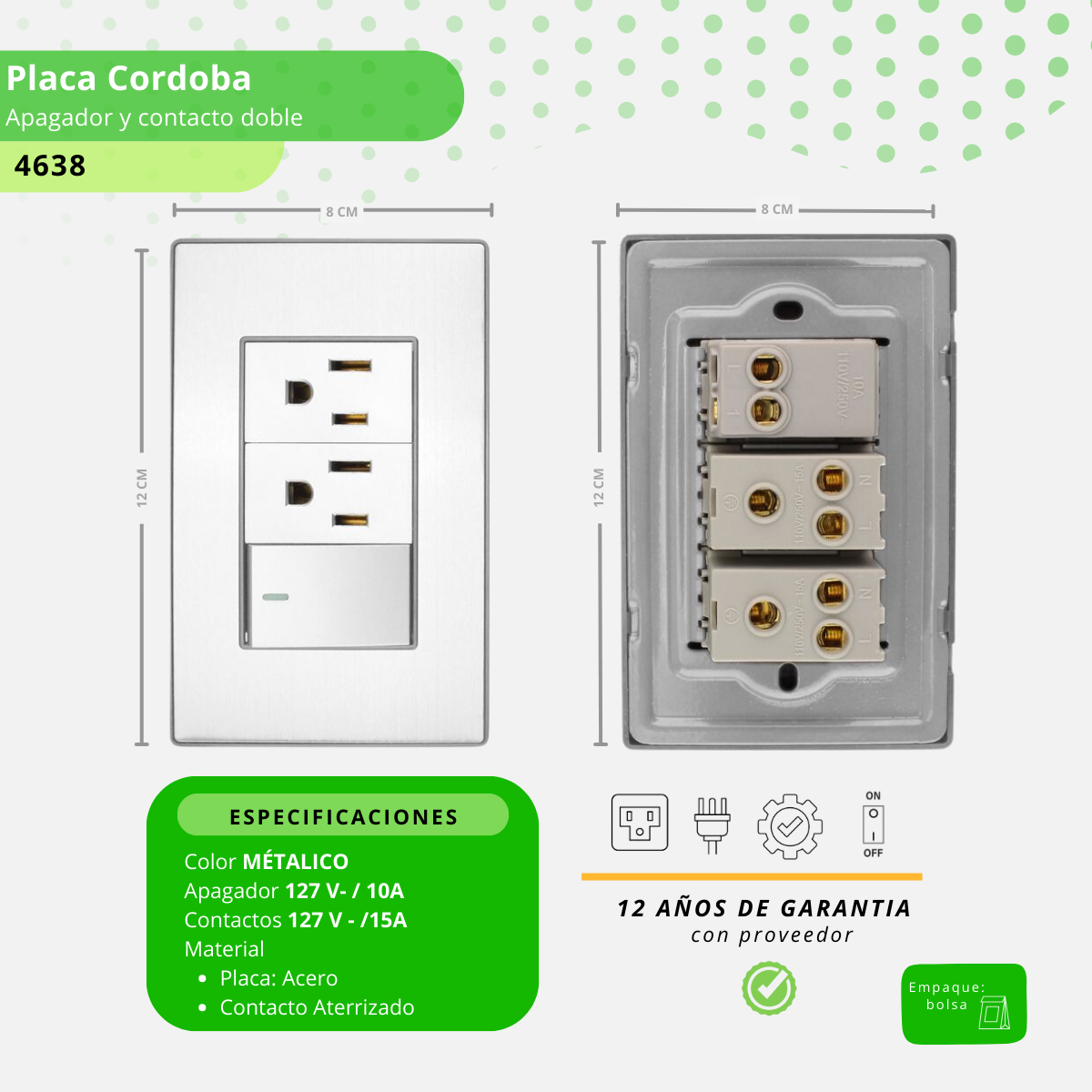 Placa Cordoba  apagador y contacto doble - 4638