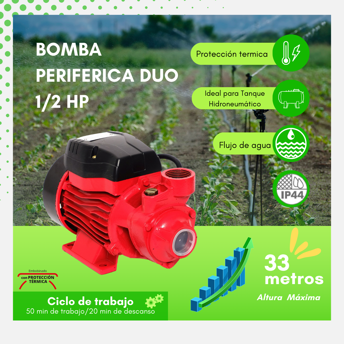 Bomba De Agua Periferica 127v Duo 1/2hp 370w 33 Metros Igoto