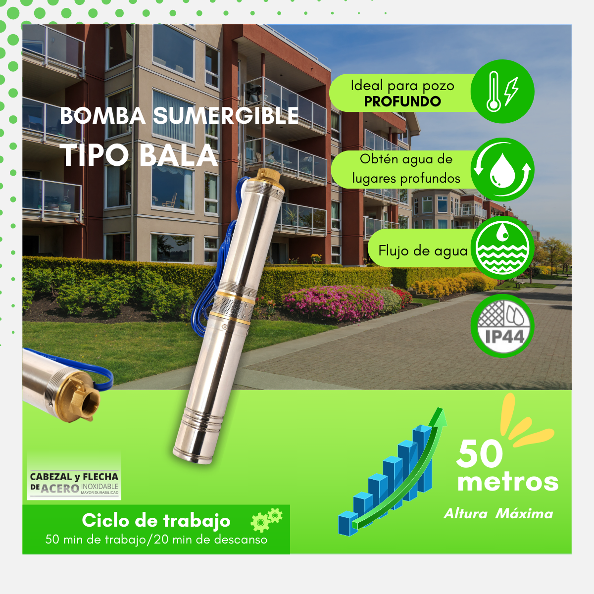 Bomba De Agua Sumergible Igoto Tipo Bala 1/2 Hp 370w Tba36