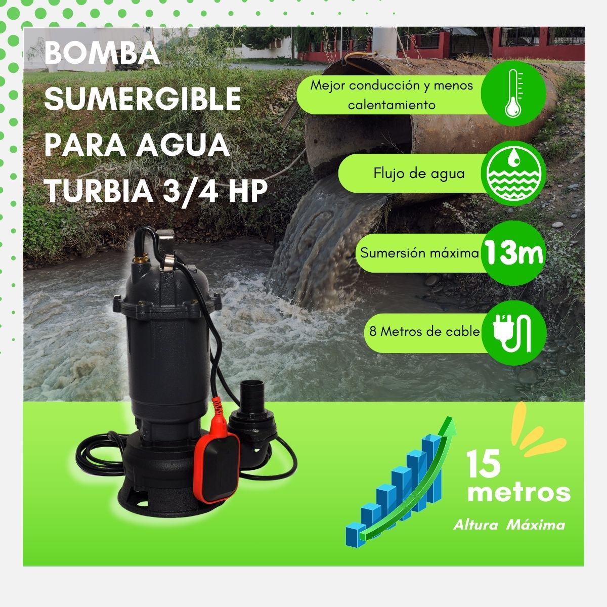 Bomba Sumergible Agua Turbia 3/4 Hp Igoto - WQD10