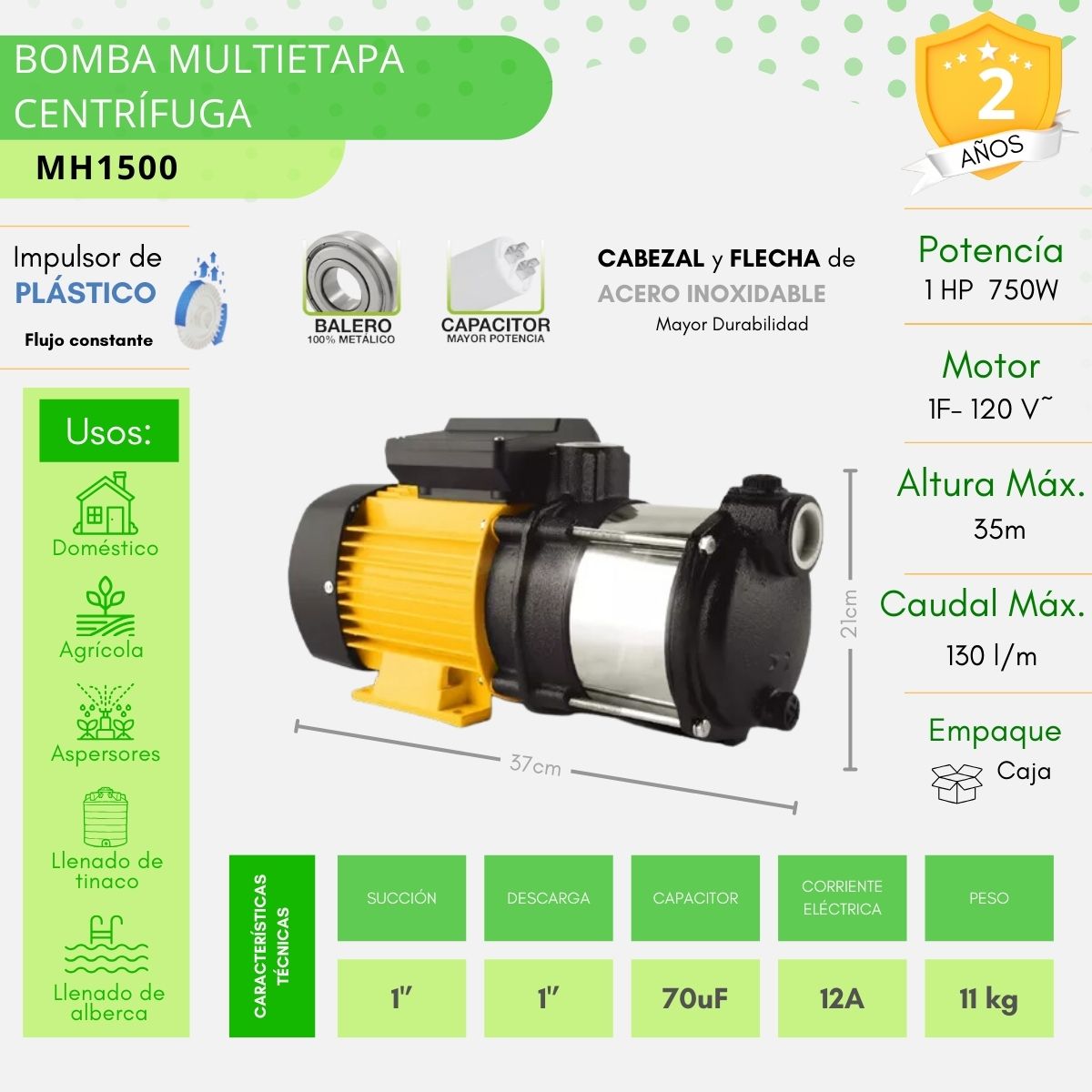 Bomba Centrifuga Multietapas 1hp - MH1500