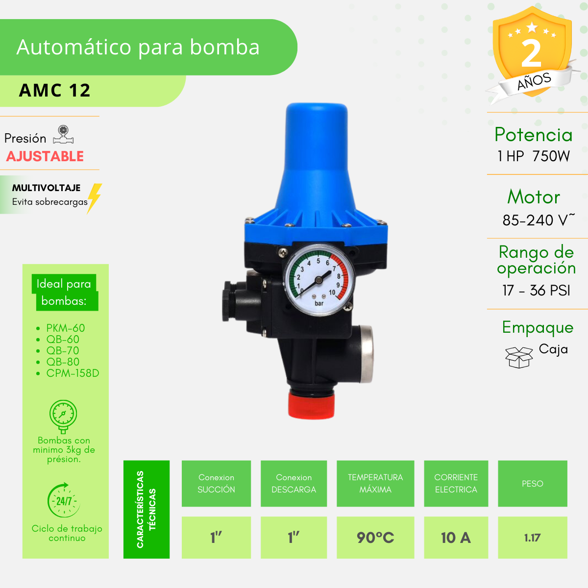 Automático Para Bomba De Agua 1HP - AMC12