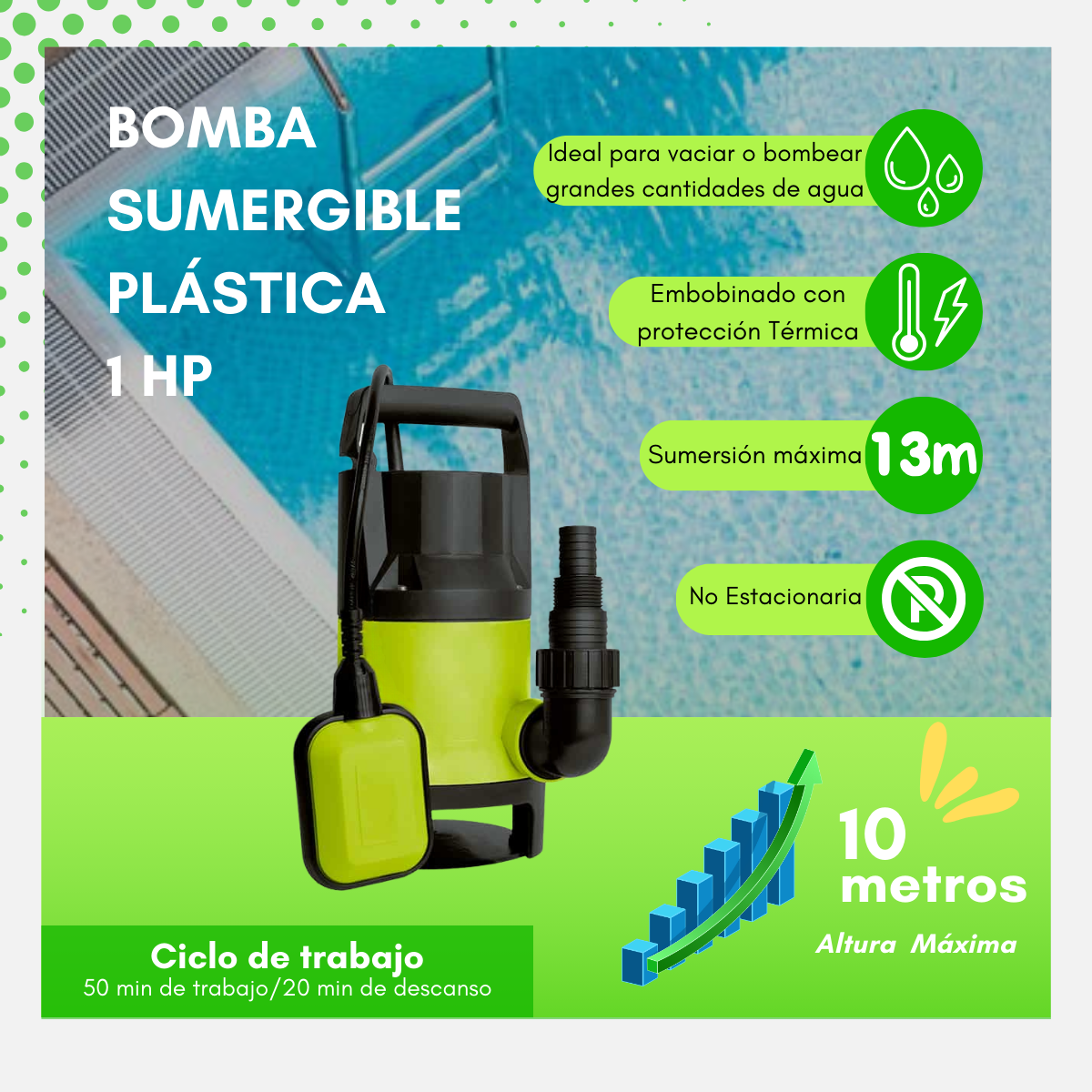 Bomba Sumergible De Plástico , 1 Hp Igoto Pump Spl750