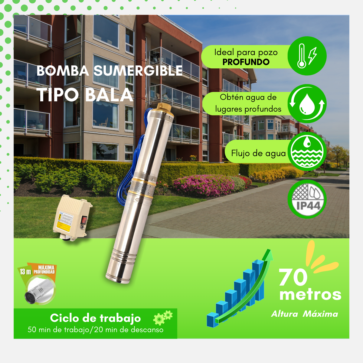 Bomba 1/2hp De Agua Sumergible Tipo Bala 370w 127v Igoto - TBA51