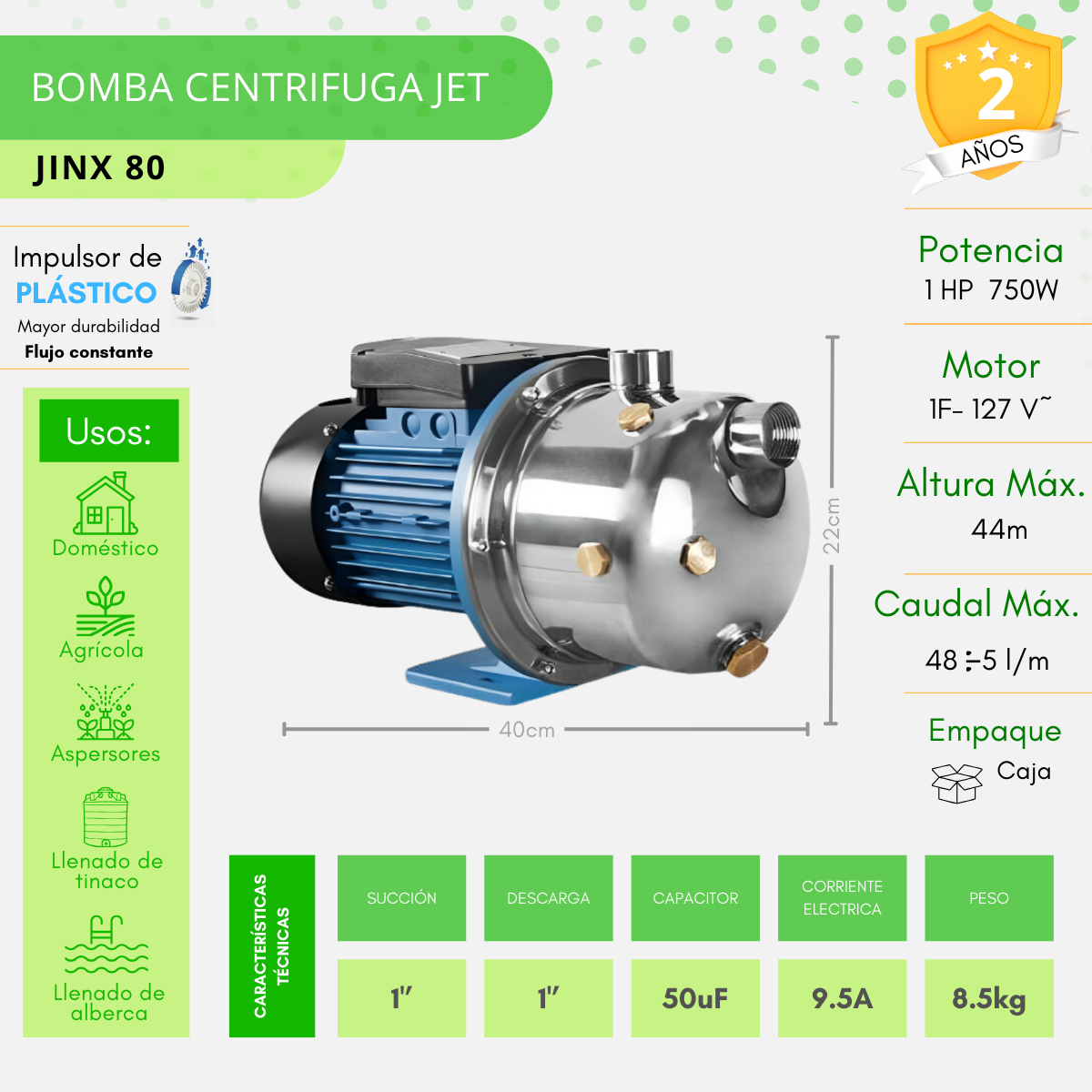 Bomba Periférica Periférica Igoto Jinx80 1hp Color Azul/gris 60hz 127v