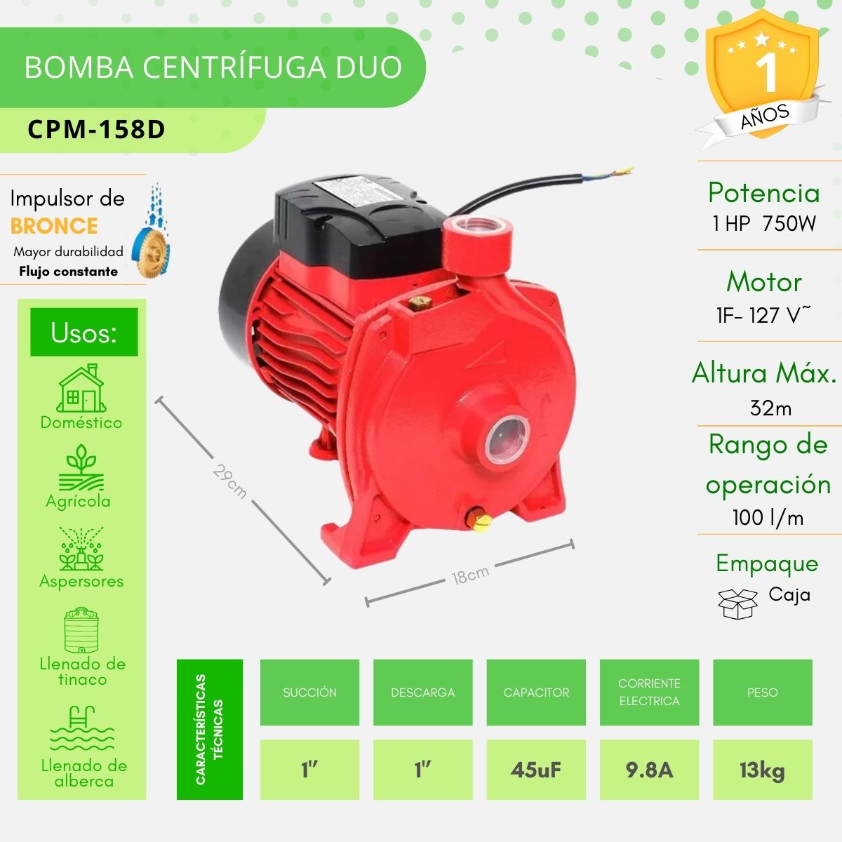 Bomba De Agua Centrifuga Duo 1hp Alto Caudal Igoto Promo