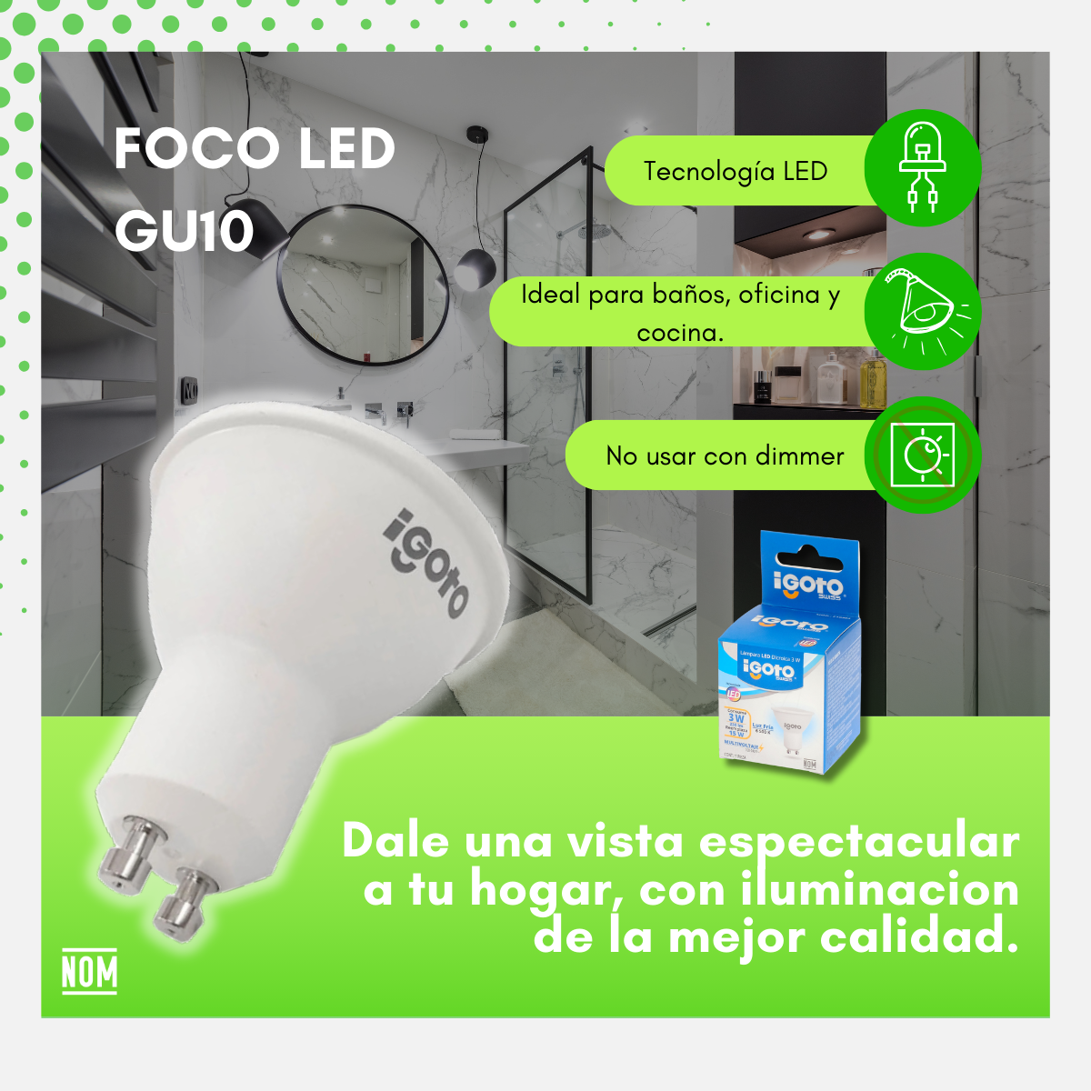 Foco Led, Dicroico Gu10, 3w Luz Fría - F10303