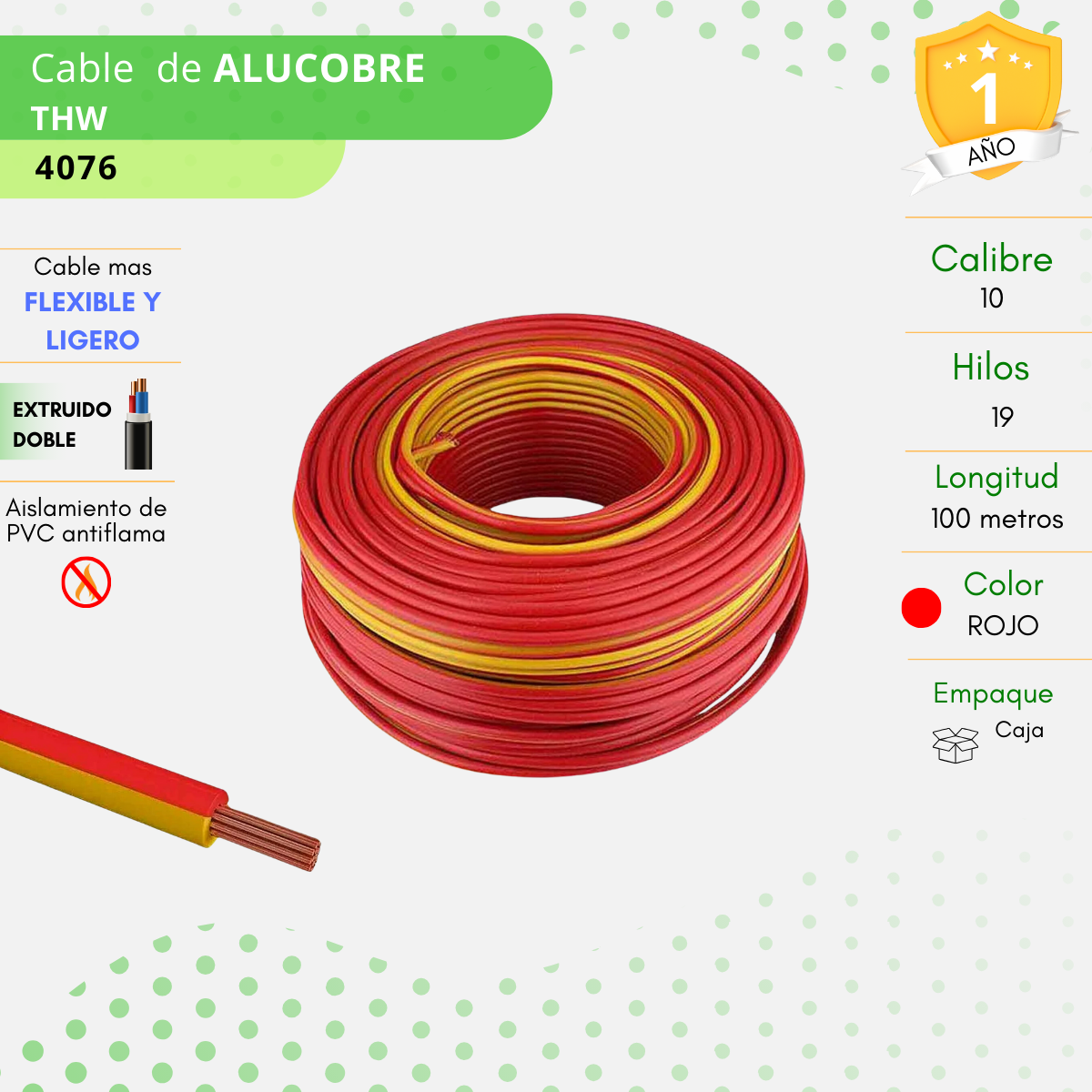 Cable THW calibre 10 color rojo 100 metros - 4076