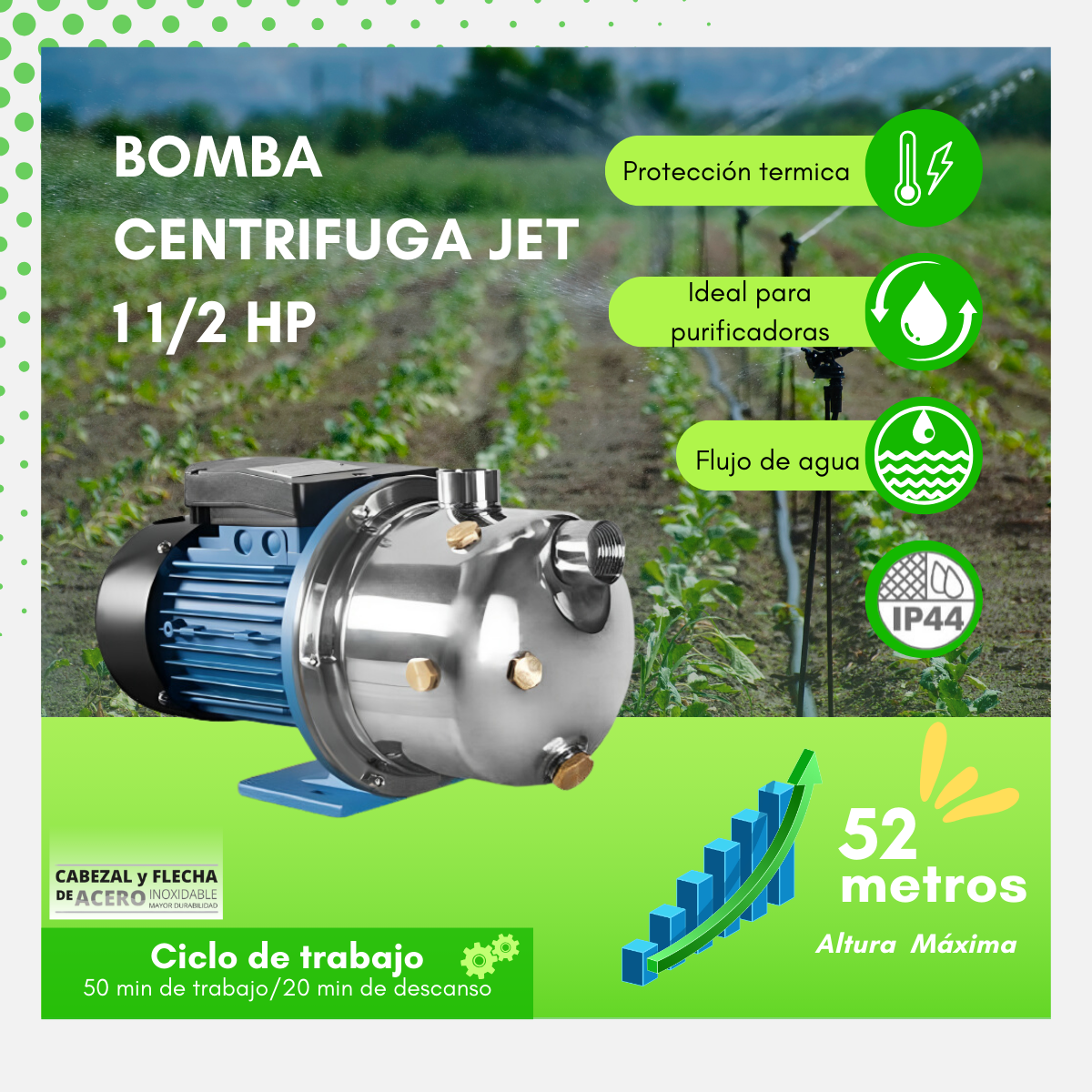 Bomba Periferica Jet ( hidráulica ) 1 1/2 Hp Acero Inoxidable Jinx90 Igoto