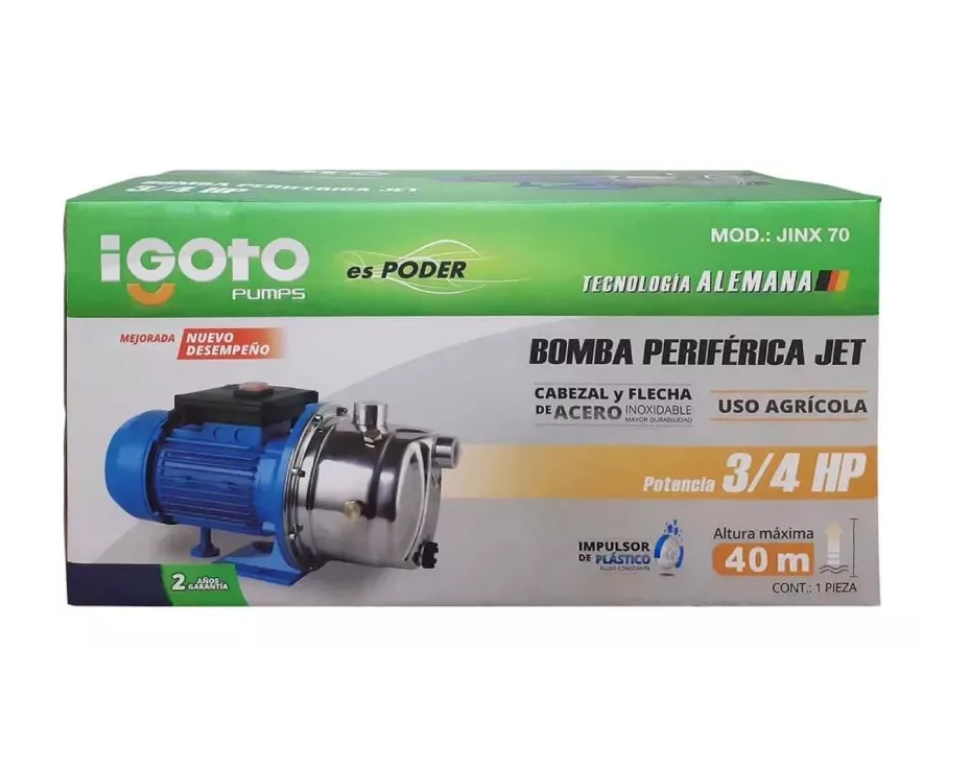 Bomba Electrica Tipo Jet 3/4 Hp Acero Inoxidable Igoto 127v Color Azul