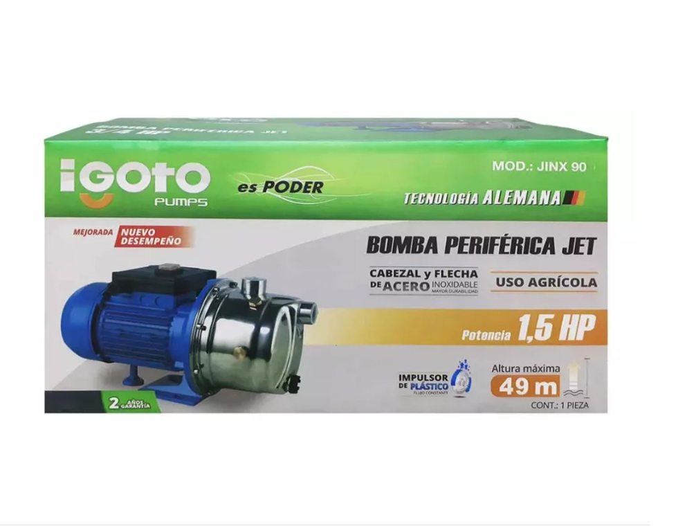 Bomba Periferica Jet ( hidráulica ) 1 1/2 Hp Acero Inoxidable Jinx90 Igoto