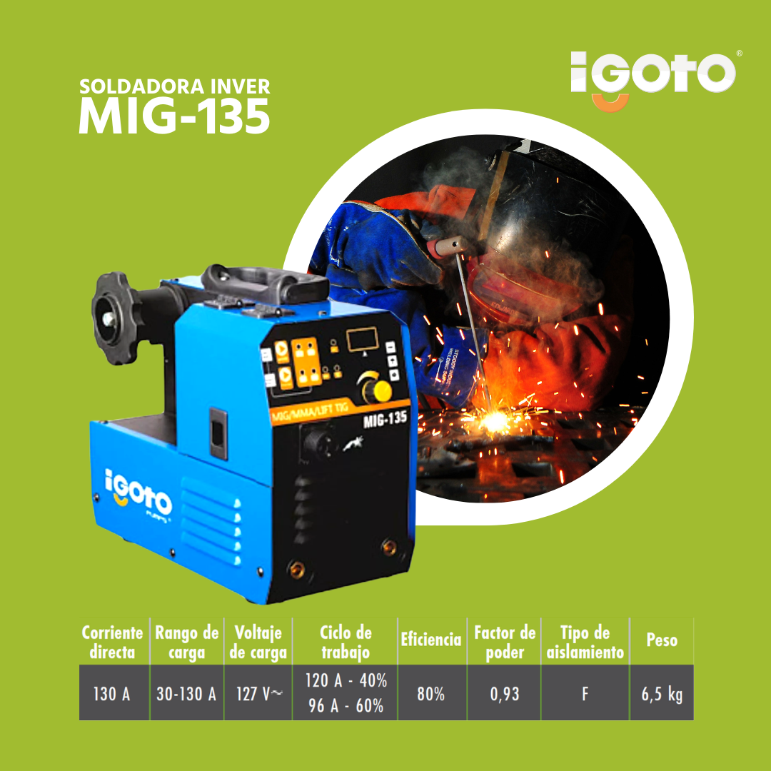 Soldadora Tipo Inversora Microalambre Igoto Mig-135