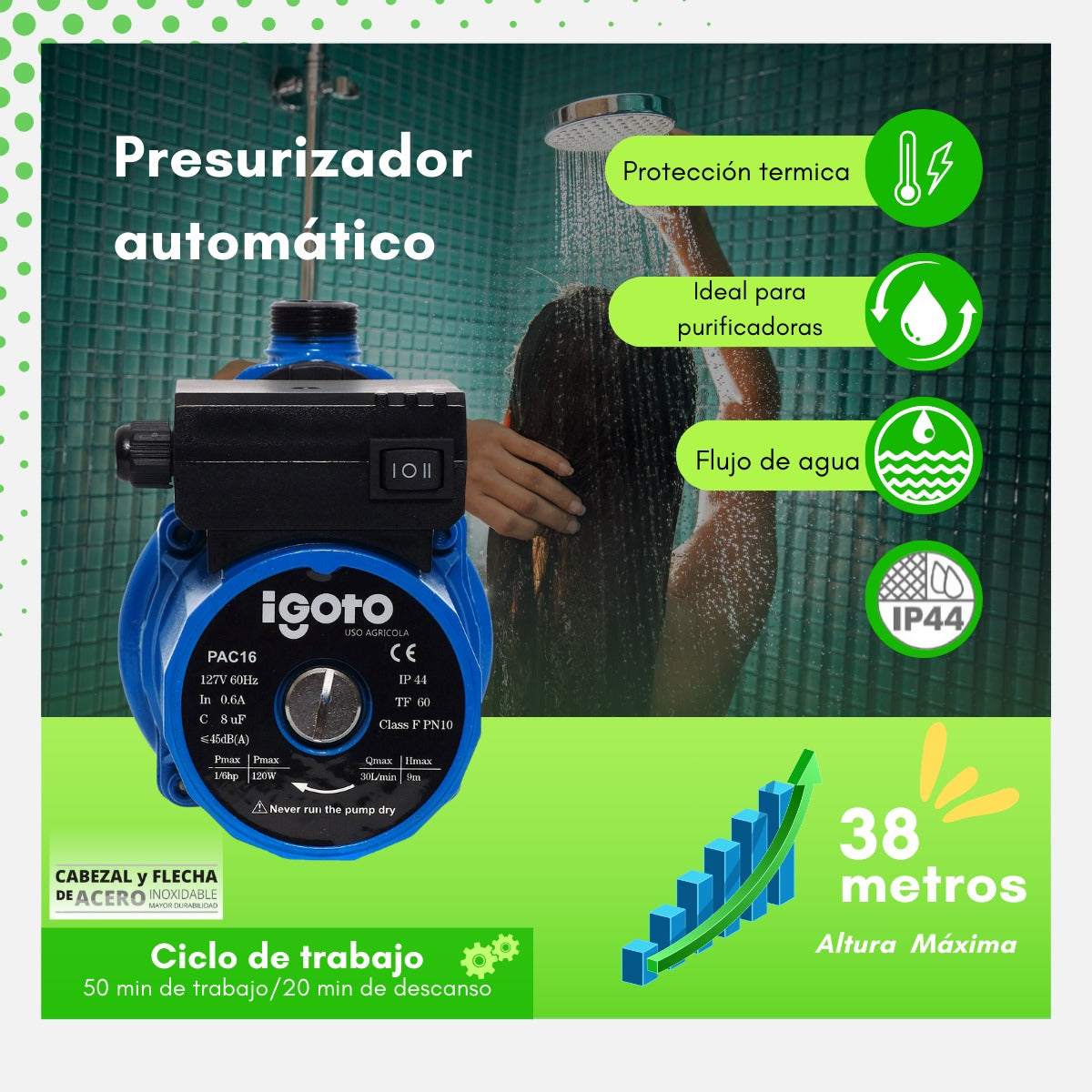 Bomba Presurizador Automatico Pac16 1/6hp Igoto