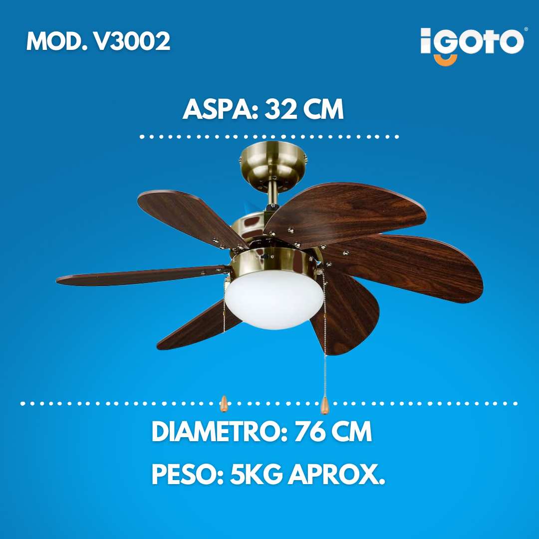 Ventilador De Techo Igoto Con 6 Aspas Color Nogal 30  V3002