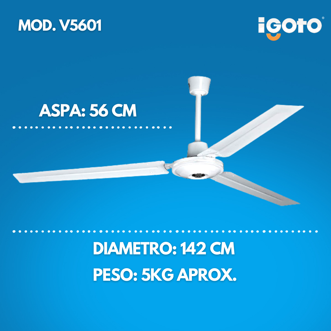 Ventilador De Techo Igoto V5601 Blanco Con 3 Aspas De  Metal, 56  De Diámetro 110 v - 127 v