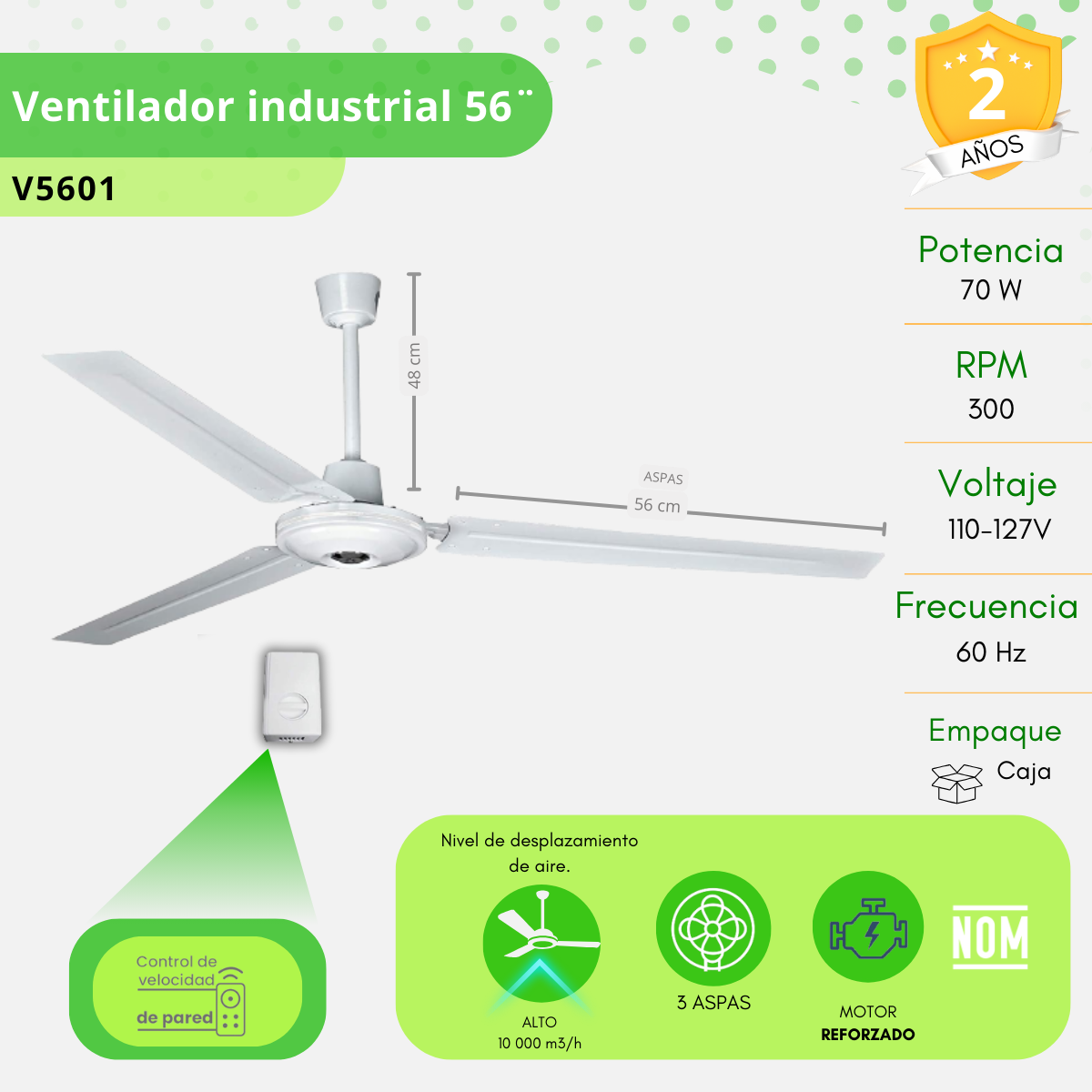 2pack Ventilador Techo 56  70w Industrial Metalico Igoto