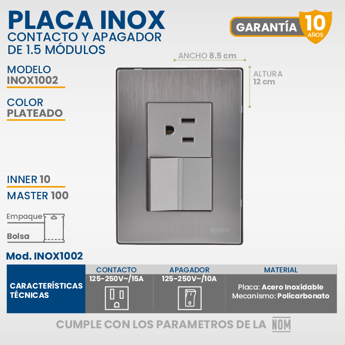 Placa Armada Con 1 Apag Sencillo Y 1 Contacto De 1.5 Módulo